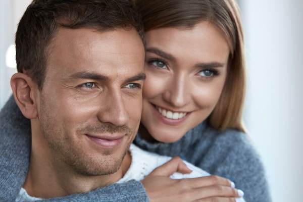 Beauty. Closeup Beautiful Young Couple In Love Embracing